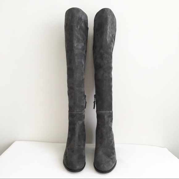 NEW Stuart Weitzman Alljack OTK Boots Slate Medium Gray Suede Sz 4.5M - Picture 2 of 8
